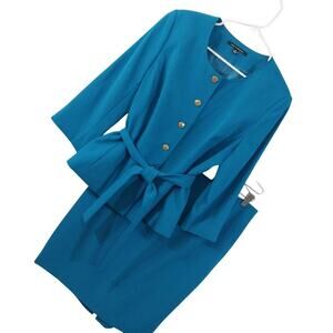 NWOT! ZAC & RACHEL! TURQUOISE BLUE BELTED WAIST 2 PC JACKET & SKIRT SUIT! SZ 14